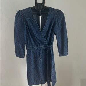 Rebecca Taylor Blue Wrap Dress with Tie Front and V-Neck